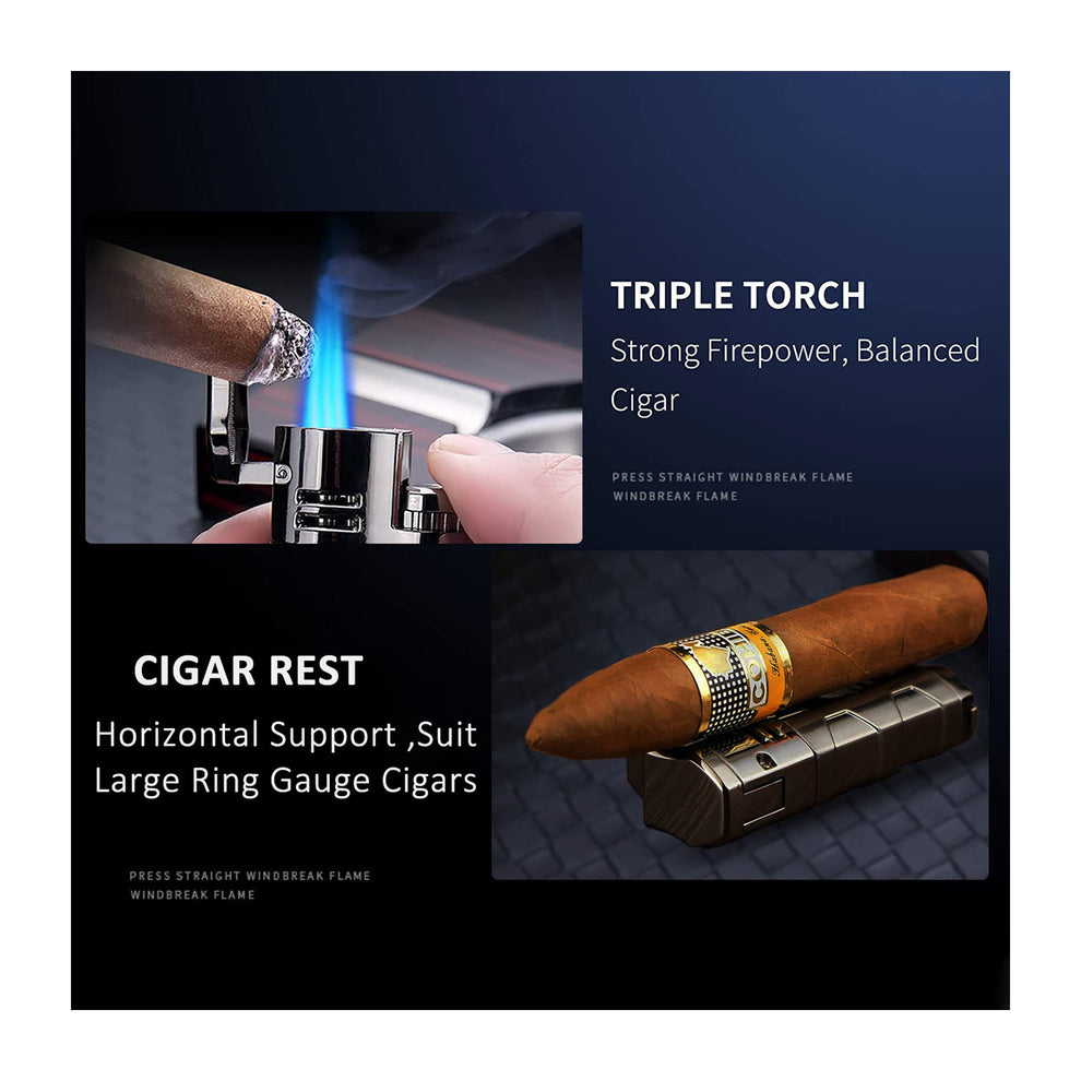 Triple Jet Flame Butane Torch Lighter with Punch and Rest Holder - Ref ...