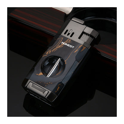 Honest All-in-One Windproof Outdoor Lighter with Dual Jet Flame Built-in Cutter, Butane Refillable and Flames Adjustable, Visible Gas Tank, Portable for Travel, Candle Lovers, Box Included