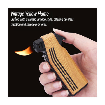 Honest Retro Angled Flame Refillable Butane Lighter with Integrated Cutter Tamper Scraper Tool
