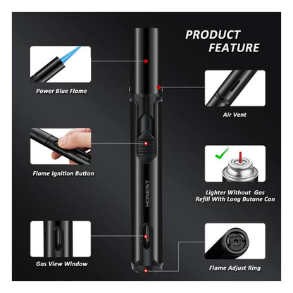 Refillable Butane Torch Lighter – Single Jet Flame Perfect for Candles, Grills, BBQ, and Camping