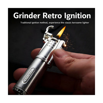 Honest Metal Kerosene Gasoline Vintage Collectible Lighter, Wheeled Trench Cool Lighter Windproof Trench (Liquid Not Included) Refillable Fuel, Portable Candle Cigar Lighter Outdoor Camping