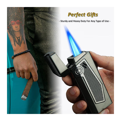 Quadruple Jet Flame Metal Torch Lighter – Refillable Butane Lighter for Men, Perfect Gadgets and Gift Ideas
