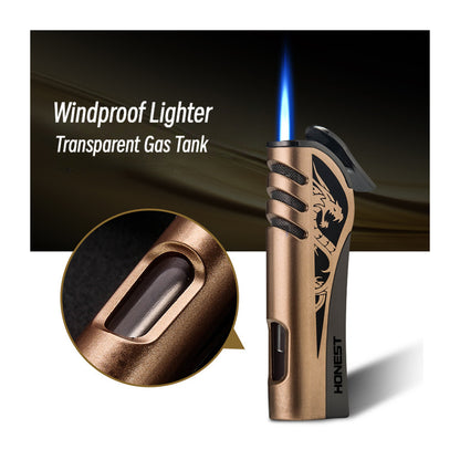 HONEST Blue Flame Torch Lighter Refillable Gas Lighter Creative Metal Design Unique Gift Idea for Men and Women