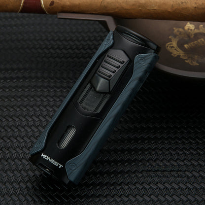 Honest Custom Multi-Function Quad Jet Blue Flame Refillable Lighter with Metal Body and Viewing Window Wholesale Gifts