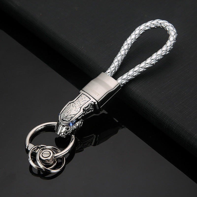 Honest Authentic Leopard Head Car Keychain, High-End All-Metal Creative Personalized Keyring for Men, Waist Pendant