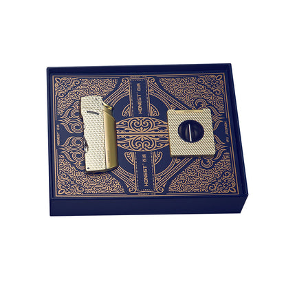Honest Premium Metal Butane Multi-Function Lighter with V-Shaped Cutter, Engraved Design, Set of Two, Business Gift Set