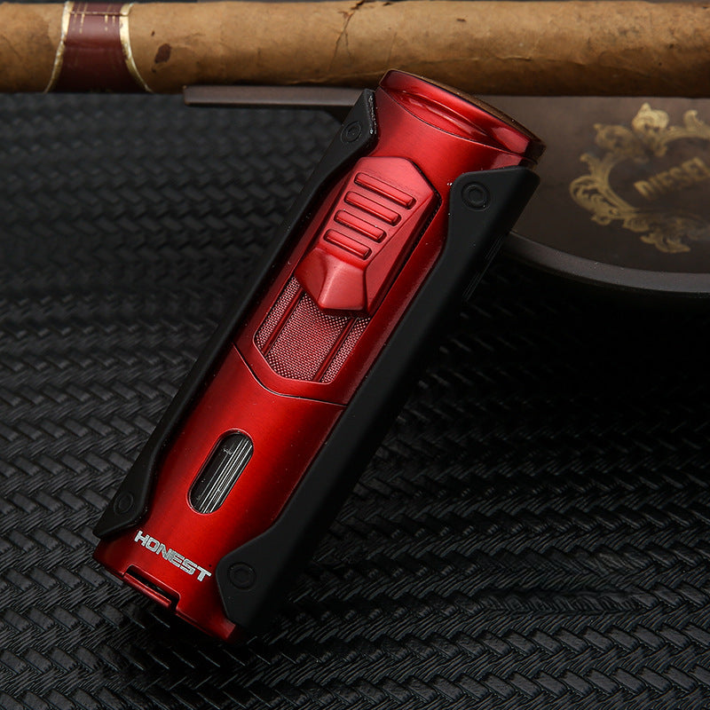 Honest Custom Multi-Function Quad Jet Blue Flame Refillable Lighter with Metal Body and Viewing Window Wholesale Gifts
