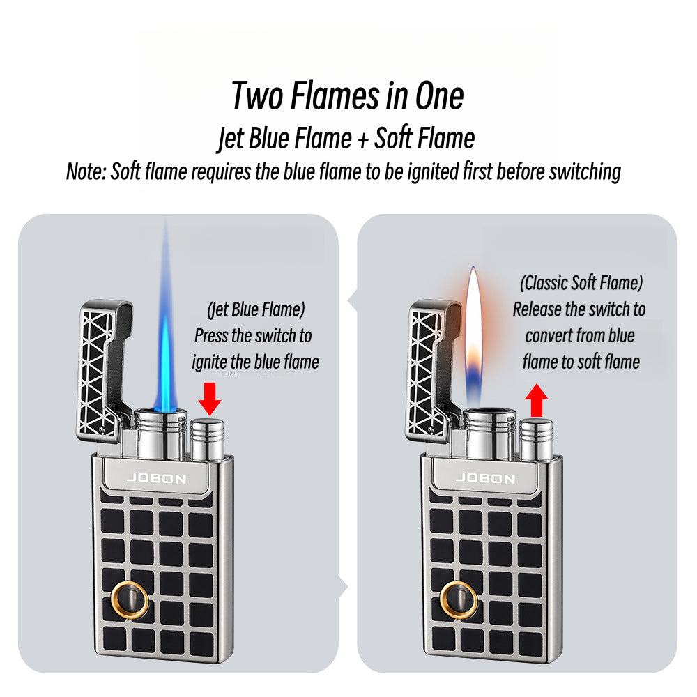Dual Flame Butane Lighter with Transparent Fuel Tank, Jet Torch & Soft Flame, Refillable Windproof Design