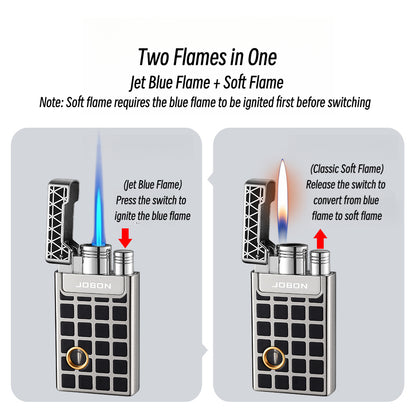 Dual Flame Butane Lighter with Transparent Fuel Tank, Jet Torch & Soft Flame, Refillable Windproof Design