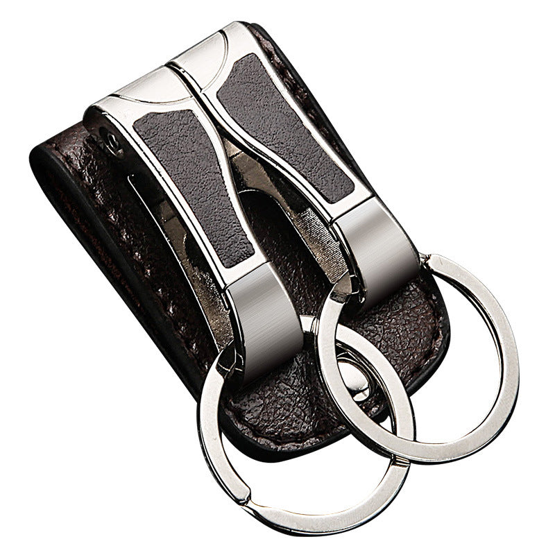 Honest Genuine Leather Belt Keychain for Men - Creative Double Ring Waist Hanging Key Holder for Car