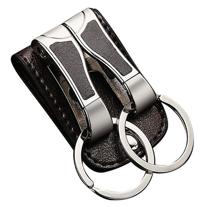 Honest Genuine Leather Belt Keychain for Men - Creative Double Ring Waist Hanging Key Holder for Car