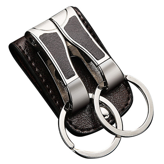 Honest Genuine Leather Belt Keychain for Men - Creative Double Ring Waist Hanging Key Holder for Car