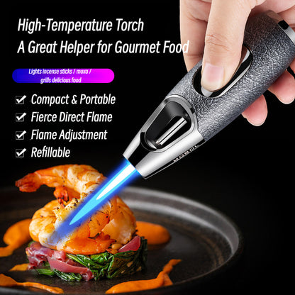 Windproof Blue Flame Metal Lighter for Incense Sticks and Outdoor Use, Compact Refillable Jet Torch Igniter for Men