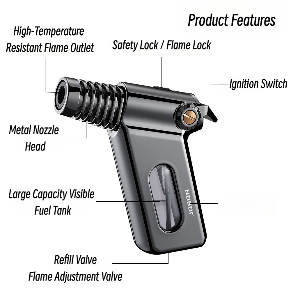 Mini Torch Lighter with Transparent Fuel Window – Creative Blue Flame Butane Lighter with Safety Lock, Refillable Portable Design for Outdoor & Precision Use