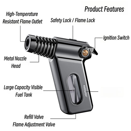 Mini Torch Lighter with Transparent Fuel Window – Creative Blue Flame Butane Lighter with Safety Lock, Refillable Portable Design for Outdoor & Precision Use
