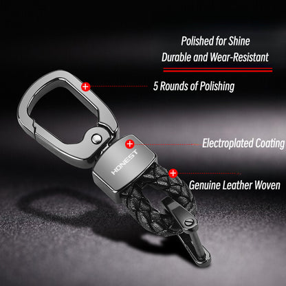 Honest Creative Braided Leather Keychain for Men and Women - Custom Metal Key Ring for Car Keys, Wholesale"