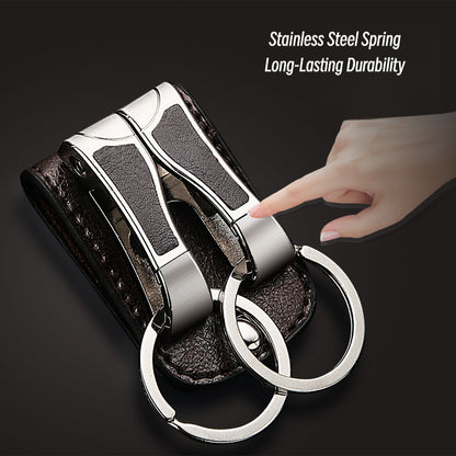 Honest Genuine Leather Belt Keychain for Men - Creative Double Ring Waist Hanging Key Holder for Car