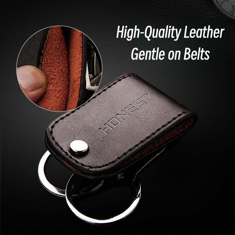 Honest Genuine Leather Belt Keychain for Men - Creative Double Ring Waist Hanging Key Holder for Car