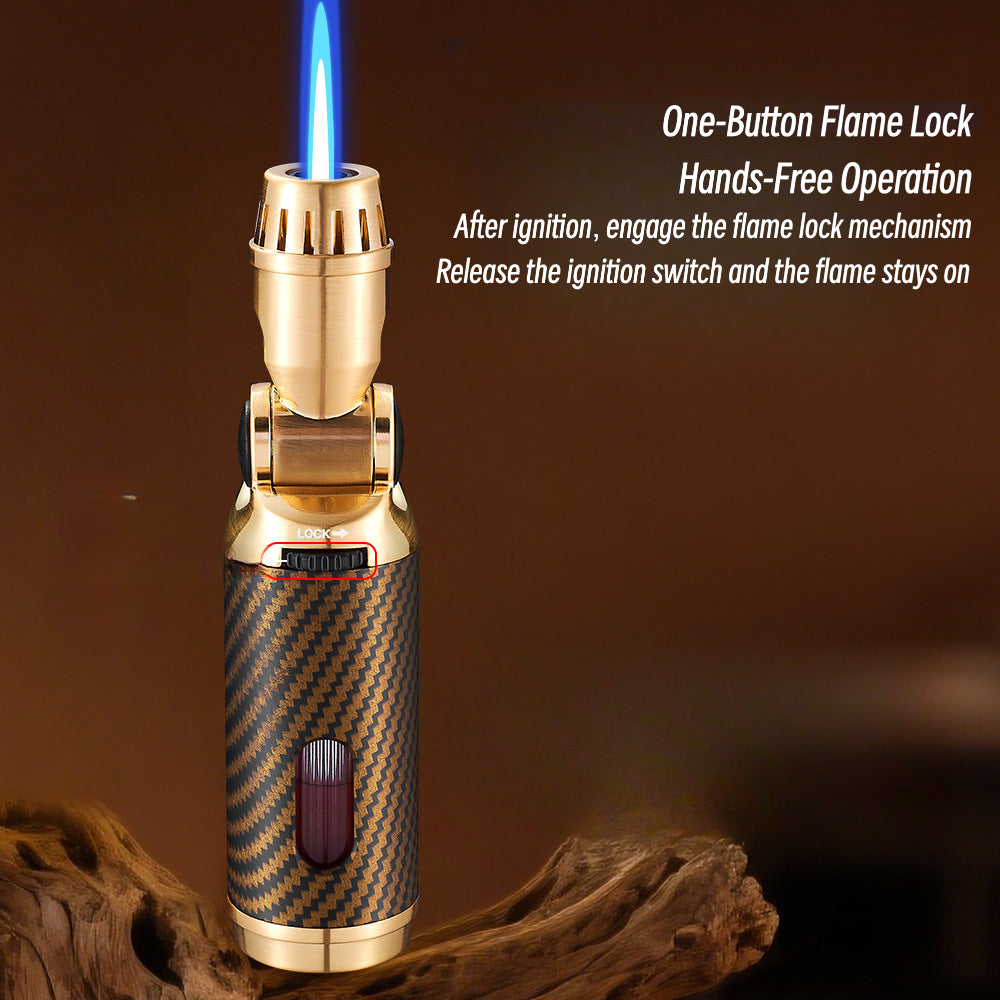 Windproof Metal Torch Lighter, Blue Flame Jet Lighter with Foldable Design and Safety Lock, Refillable Butane Portable Lighter for Outdoor & Kitchen Use