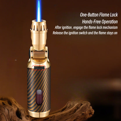 Windproof Metal Torch Lighter, Blue Flame Jet Lighter with Foldable Design and Safety Lock, Refillable Butane Portable Lighter for Outdoor & Kitchen Use