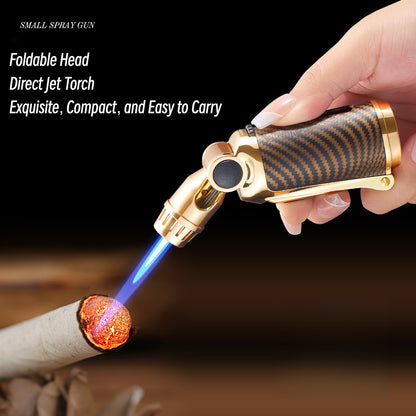 Windproof Metal Torch Lighter, Blue Flame Jet Lighter with Foldable Design and Safety Lock, Refillable Butane Portable Lighter for Outdoor & Kitchen Use