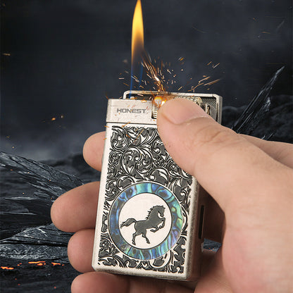 Honest 2026 New Windproof Butane Lighter with Flint Ignition, Dual Flame Modes, Moxibustion & Premium Gift Set