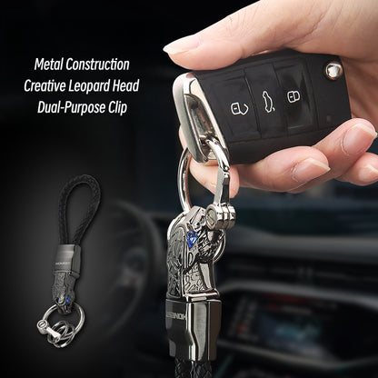 Honest Authentic Leopard Head Car Keychain, High-End All-Metal Creative Personalized Keyring for Men, Waist Pendant