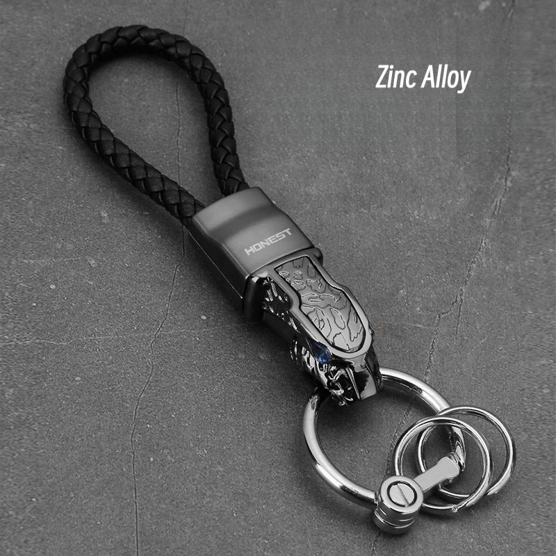 Honest Authentic Leopard Head Car Keychain, High-End All-Metal Creative Personalized Keyring for Men, Waist Pendant