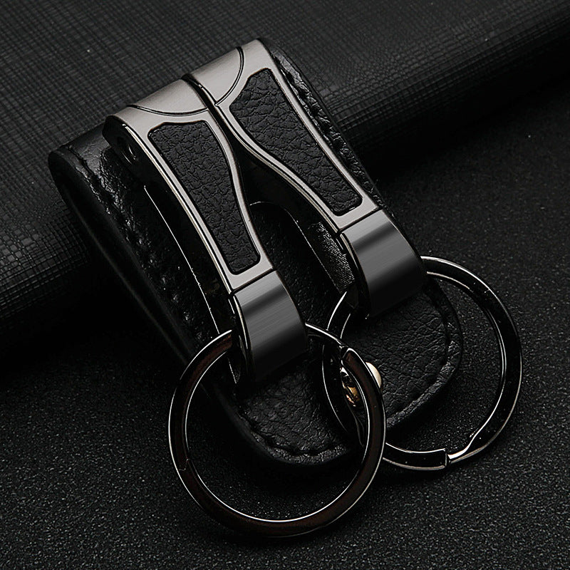Honest Genuine Leather Belt Keychain for Men - Creative Double Ring Waist Hanging Key Holder for Car