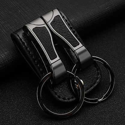 Honest Genuine Leather Belt Keychain for Men - Creative Double Ring Waist Hanging Key Holder for Car