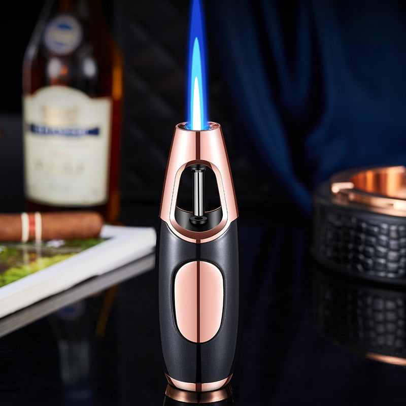 Windproof Blue Flame Metal Lighter for Incense Sticks and Outdoor Use, Compact Refillable Jet Torch Igniter for Men