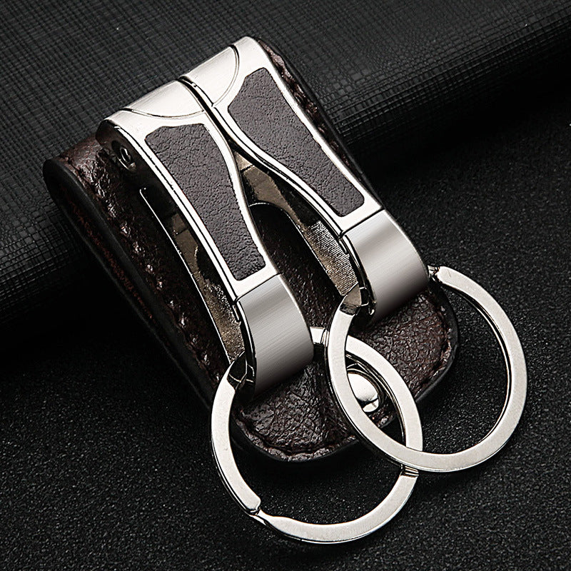 Honest Genuine Leather Belt Keychain for Men - Creative Double Ring Waist Hanging Key Holder for Car