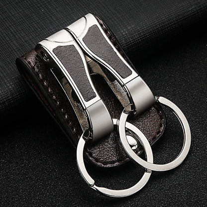 Honest Genuine Leather Belt Keychain for Men - Creative Double Ring Waist Hanging Key Holder for Car