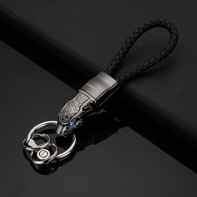 Honest Authentic Leopard Head Car Keychain, High-End All-Metal Creative Personalized Keyring for Men, Waist Pendant