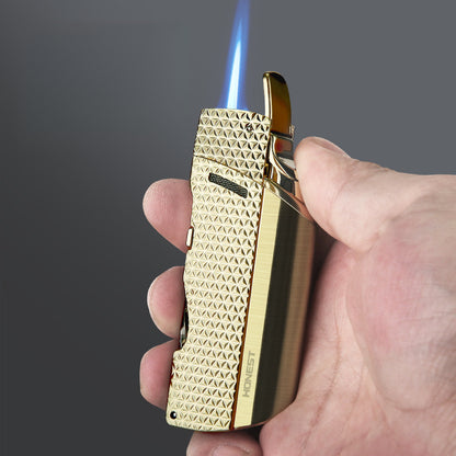 Honest Premium Metal Butane Multi-Function Lighter with V-Shaped Cutter, Engraved Design, Set of Two, Business Gift Set