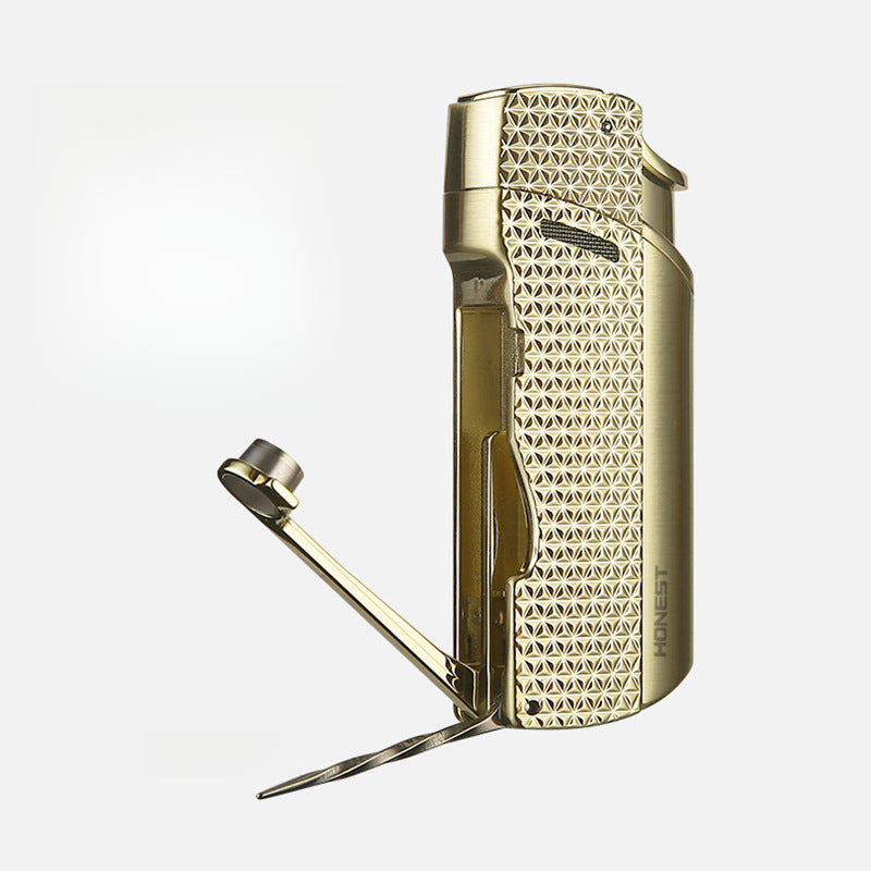 Honest Premium Metal Butane Multi-Function Lighter with V-Shaped Cutter, Engraved Design, Set of Two, Business Gift Set