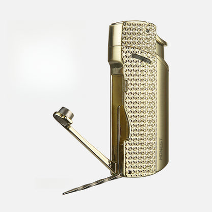 Honest Premium Metal Butane Multi-Function Lighter with V-Shaped Cutter, Engraved Design, Set of Two, Business Gift Set