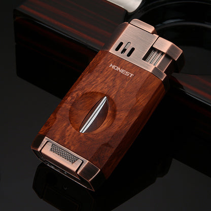 Honest All-in-One Windproof Outdoor Lighter with Dual Jet Flame Built-in Cutter, Butane Refillable and Flames Adjustable, Visible Gas Tank, Portable for Travel, Candle Lovers, Box Included