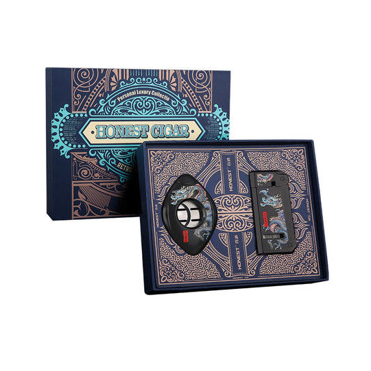 Honest Premium Metal Butane Lighter & V-Shaped Cutter Set - Engraved Gift Box for Business Gifts & Special Occasions