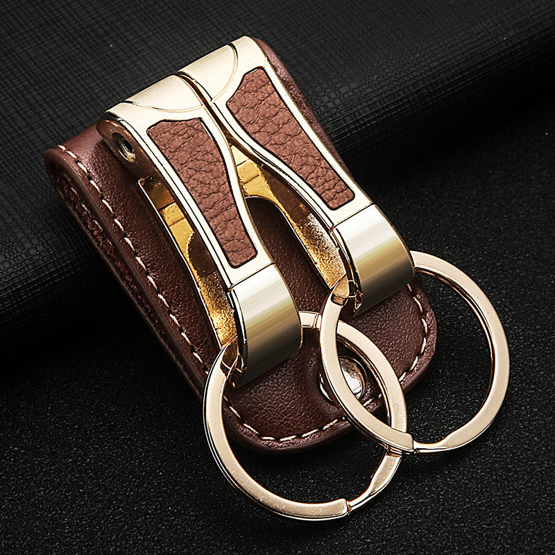 Honest Genuine Leather Belt Keychain for Men - Creative Double Ring Waist Hanging Key Holder for Car