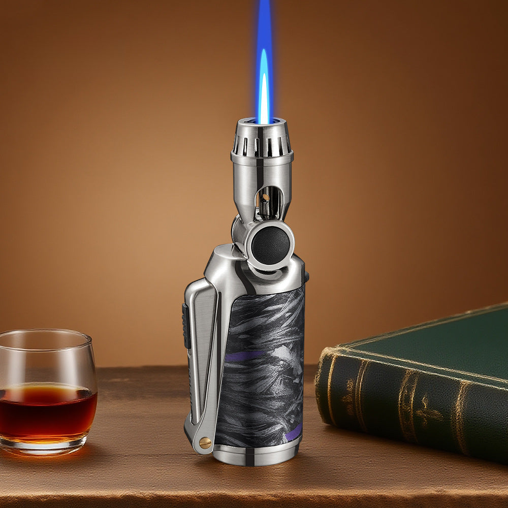 Windproof Metal Torch Lighter, Blue Flame Jet Lighter with Foldable Design and Safety Lock, Refillable Butane Portable Lighter for Outdoor & Kitchen Use