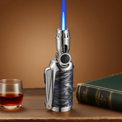Windproof Metal Torch Lighter, Blue Flame Jet Lighter with Foldable Design and Safety Lock, Refillable Butane Portable Lighter for Outdoor & Kitchen Use