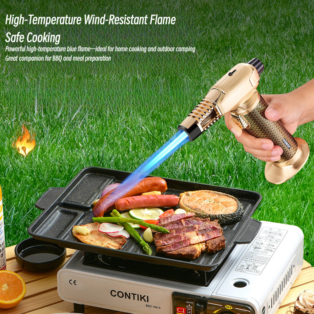 High-Power Jet Flame Torch Lighter Refillable Butane Windproof Igniter for Outdoor Camping, BBQ, Kitchen Cooking & Multipurpose Use