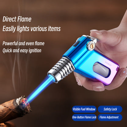 Mini Torch Lighter with Transparent Fuel Window – Creative Blue Flame Butane Lighter with Safety Lock, Refillable Portable Design for Outdoor & Precision Use