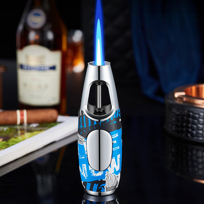 Windproof Blue Flame Metal Lighter for Incense Sticks and Outdoor Use, Compact Refillable Jet Torch Igniter for Men