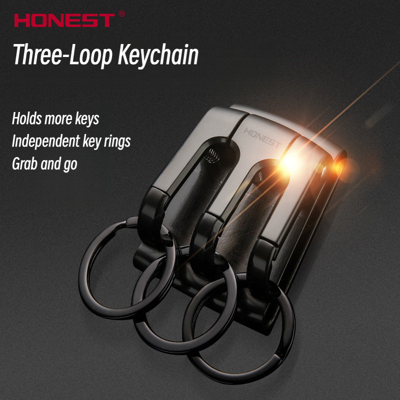 Honest New Men's Belt-Style Anti-Loss Keychain with 3 Hooks, Creative Gift Waist-Hang Car Keychain