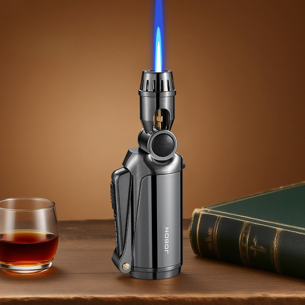 Windproof Metal Torch Lighter, Blue Flame Jet Lighter with Foldable Design and Safety Lock, Refillable Butane Portable Lighter for Outdoor & Kitchen Use