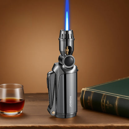 Windproof Metal Torch Lighter, Blue Flame Jet Lighter with Foldable Design and Safety Lock, Refillable Butane Portable Lighter for Outdoor & Kitchen Use