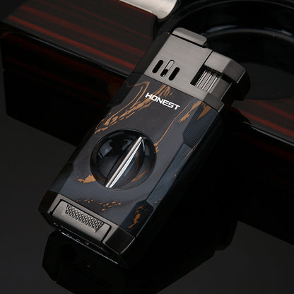 Honest All-in-One Windproof Outdoor Lighter with Dual Jet Flame Built-in Cutter, Butane Refillable and Flames Adjustable, Visible Gas Tank, Portable for Travel, Candle Lovers, Box Included
