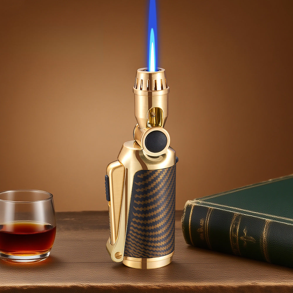 Windproof Metal Torch Lighter, Blue Flame Jet Lighter with Foldable Design and Safety Lock, Refillable Butane Portable Lighter for Outdoor & Kitchen Use